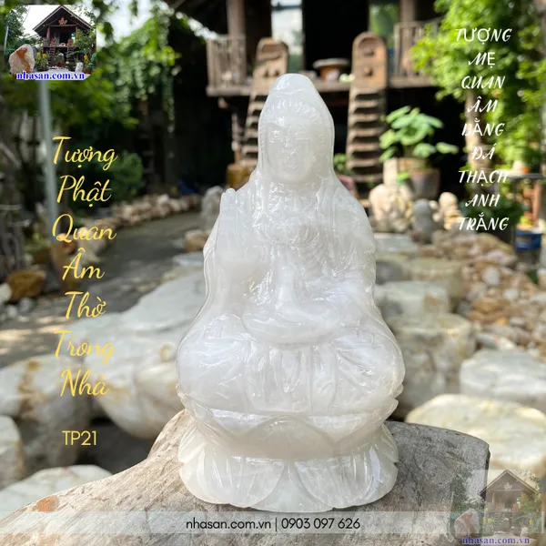 Tượng Phật Quan Âm thờ trong nhà nặng 1.1kg, cao 15.5cm x ngang 8.7cm x dày 7.2cm - TP21