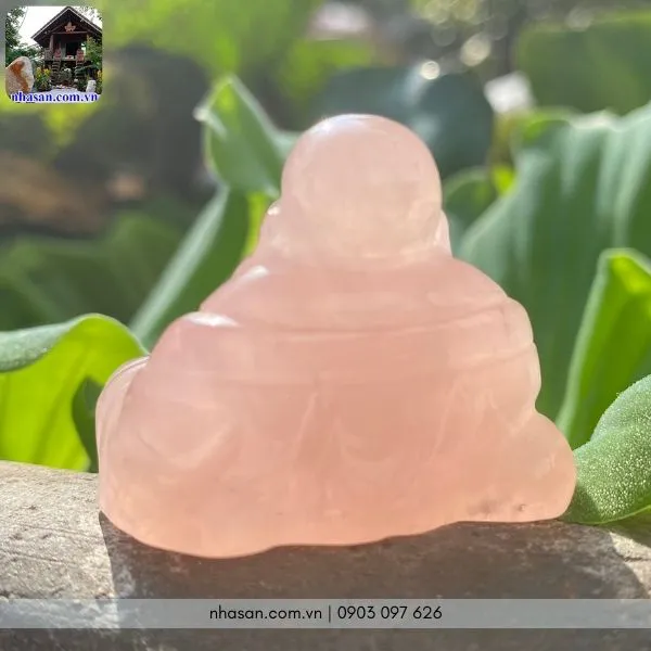 Tượng Phật Di Lặc thạch anh hồng để trên xe ô tô nặng 30g, cao 3.4cm x ngang 4cm x dày 2.2cm -TP20