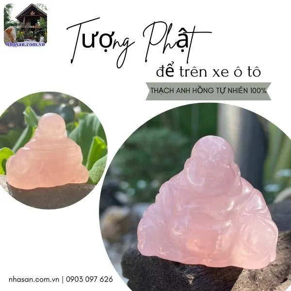 Tượng Phật Di Lặc thạch anh hồng để trên xe ô tô nặng 30g, cao 3.4cm x ngang 4cm x dày 2.2cm -TP20