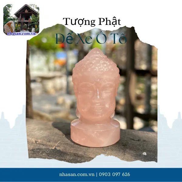 Tượng Phật Thích Ca thạch anh hồng để xe ô tô TP12, nặng 50g, kích thước cao 5cm x ngang 2,7cm