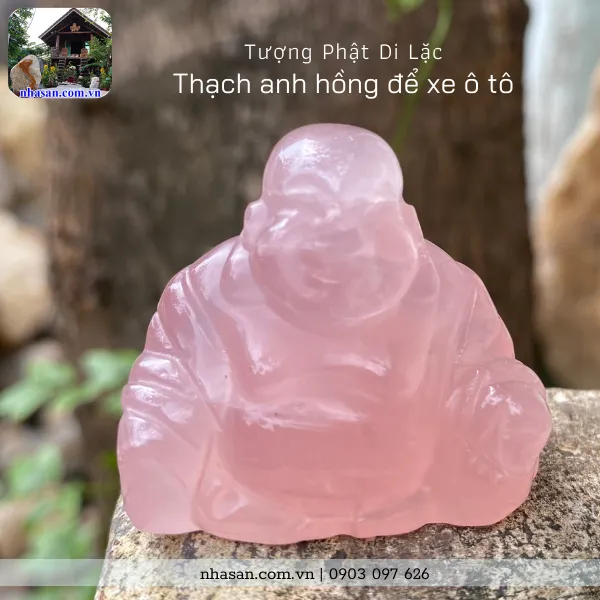 Tượng Phật Di Lặc để trên xe ô tô thạch anh hồng TP15 , nặng 40g, kích thước: cao 3,4cm x ngang 4cm x dày 2,2cm