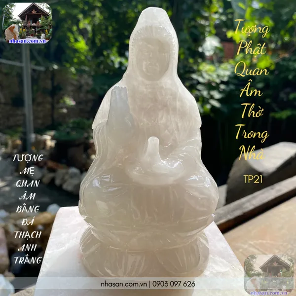 Tượng Phật Quan Âm thờ trong nhà nặng 1.1kg, cao 15.5cm x ngang 8.7cm x dày 7.2cm - TP21