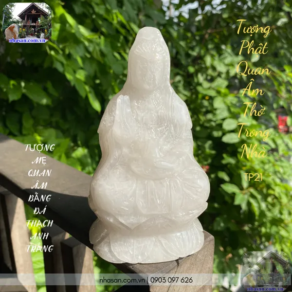 Tượng Phật Quan Âm thờ trong nhà nặng 1.1kg, cao 15.5cm x ngang 8.7cm x dày 7.2cm - TP21