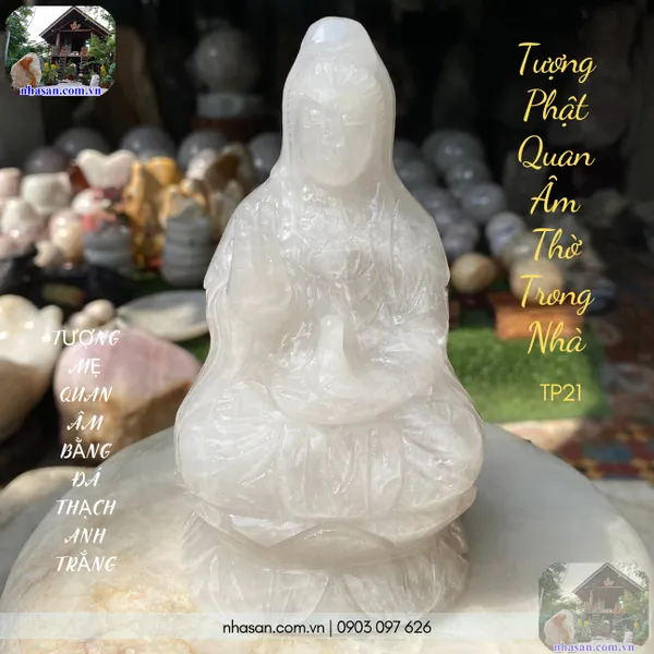 Tượng Phật Quan Âm thờ trong nhà nặng 1.1kg, cao 15.5cm x ngang 8.7cm x dày 7.2cm - TP21
