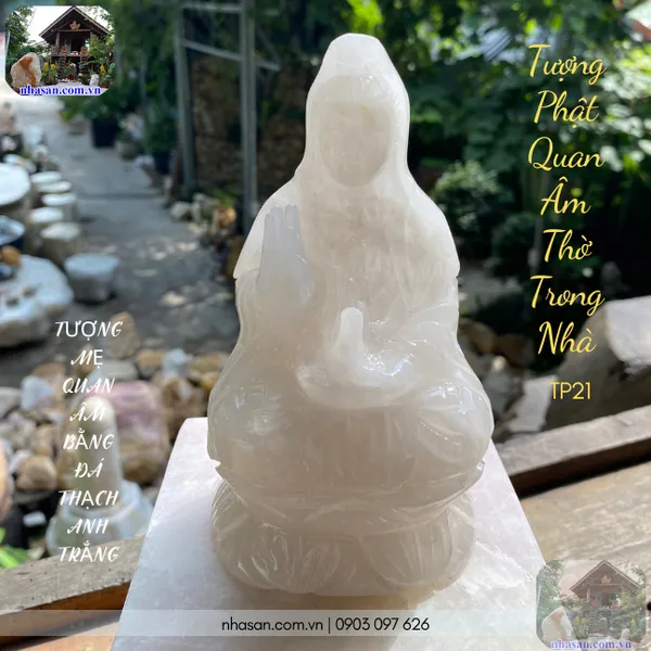 Tượng Phật Quan Âm thờ trong nhà nặng 1.1kg, cao 15.5cm x ngang 8.7cm x dày 7.2cm - TP21