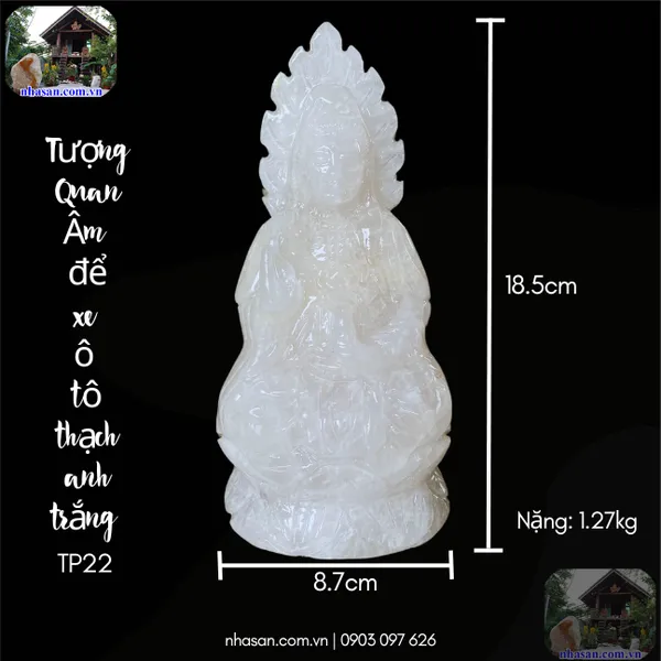 Tượng Quan Âm để xe ô tô nặng 1.27kg, cao 18.5cm x ngang 8.7cm x dày 7.2cm -  TP22