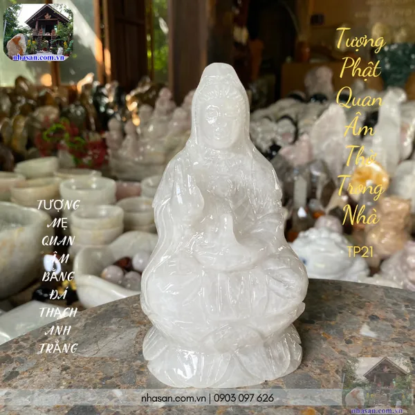 Tượng Phật Quan Âm thờ trong nhà nặng 1.1kg, cao 15.5cm x ngang 8.7cm x dày 7.2cm - TP21