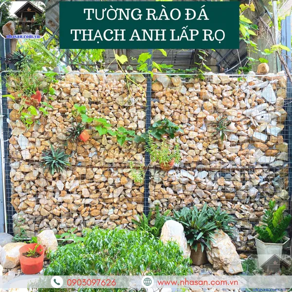 Tường rào đá thạch anh lắp rọ
