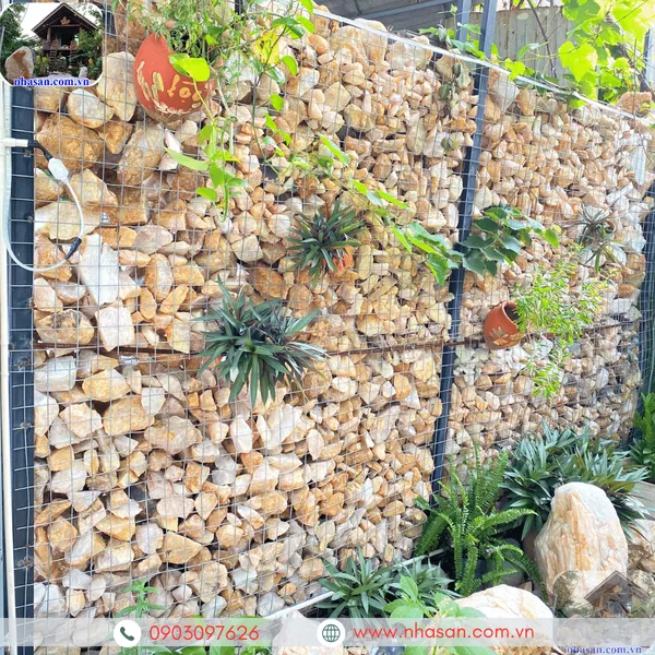 Tường rào đá thạch anh lắp rọ