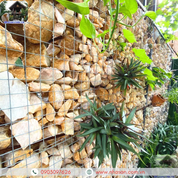 Tường rào đá thạch anh lắp rọ
