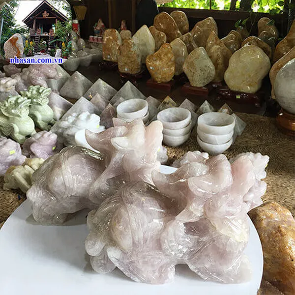 Cặp tỳ hưu thạch anh hồng nặng 13kg, cao 19cm x ngang 11cm x dài 23cm - THD03
