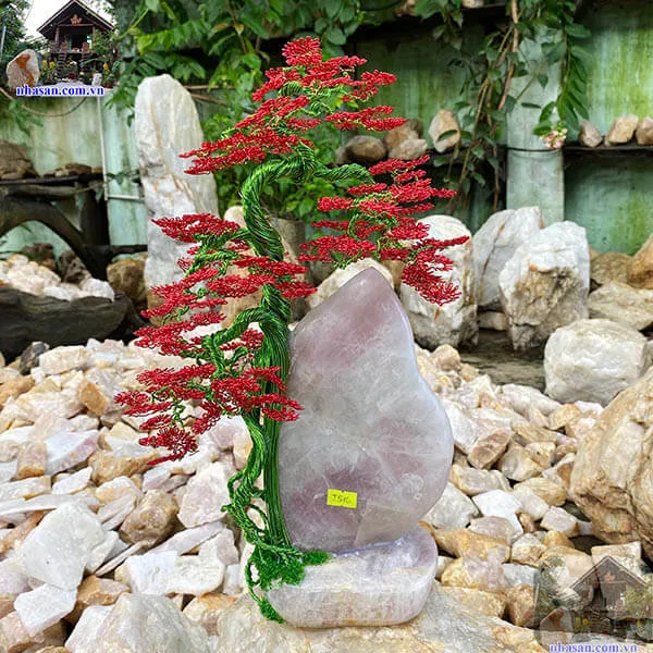 Bonsai dây đồng đá thạch anh hồng dáng Đại Trượng Phu