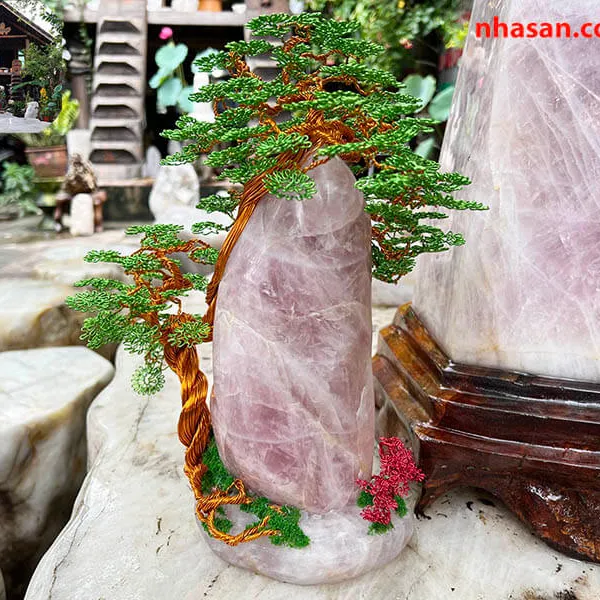 Bonsai dây đồng đá thạch anh hồng dáng Trực Lòng Quân Tử