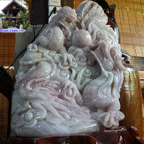 Cặp Rồng chầu ngọc 98kg đá thạch anh hồng Việt Nam