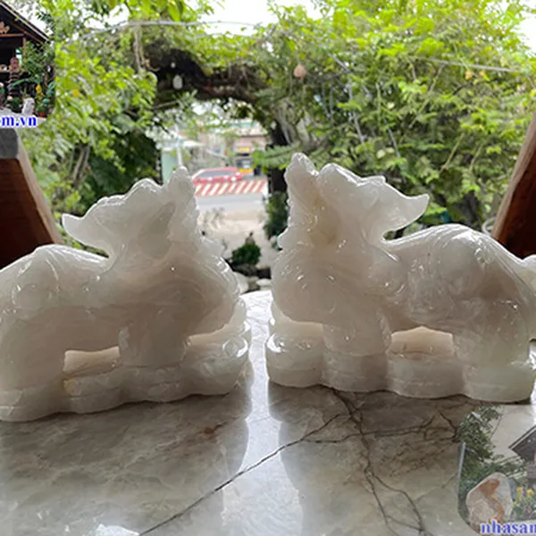 Cặp tỳ hưu đá thạch anh trắng tự nhiên phong thủy - Linh vật chiêu tài, hút lộc, trấn trạch