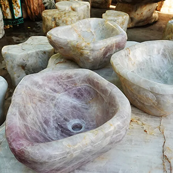 Unique Lavabo Washbasin with Vietnamese Natural Monolithic Quartz Stone Washbasin feng shui