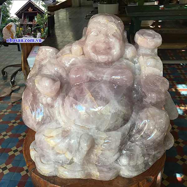 Maitreya Buddha Monolithic Rose Quartz Stone Weight 63Kg