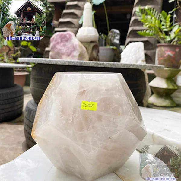 Quả cầu 12 mặt 17cm-8kg thạch anh hồng giúp xua đuổi tà khí và năng lượng âm