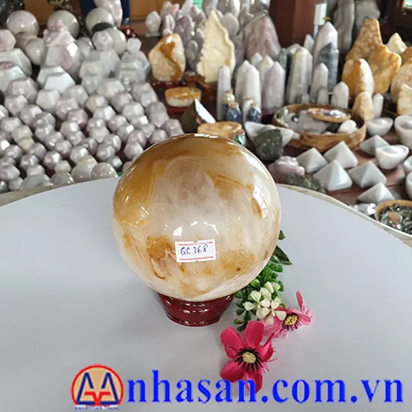 QUẢ CẦU ĐÁ THẠCH ANH BÔNG VÀNG QC368