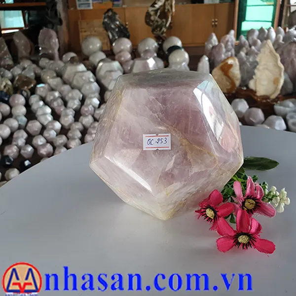 QUẢ CẦU ĐÁ THẠCH ANH HỒNG 12 MẶT QC253