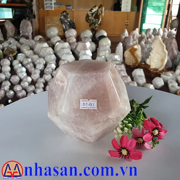 QUẢ CẦU ĐÁ THẠCH ANH HỒNG 12 MẶT QC263