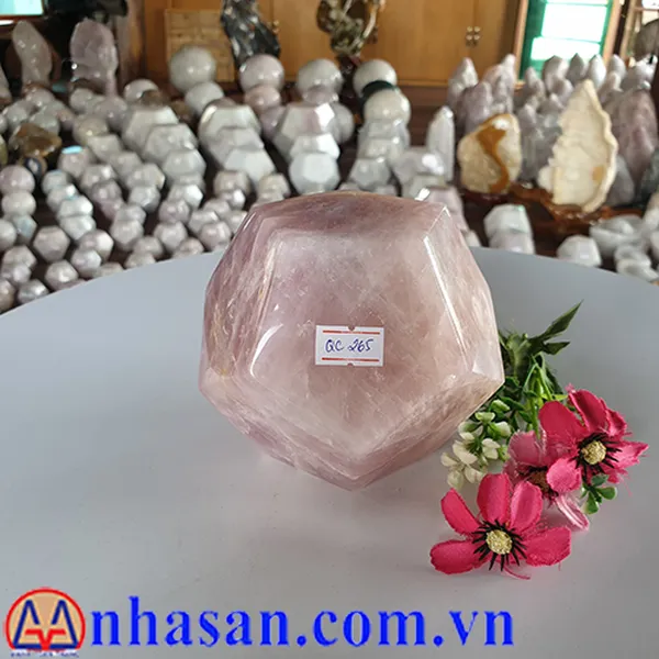 QUẢ CẦU ĐÁ THẠCH ANH HỒNG 12 MẶT QC265