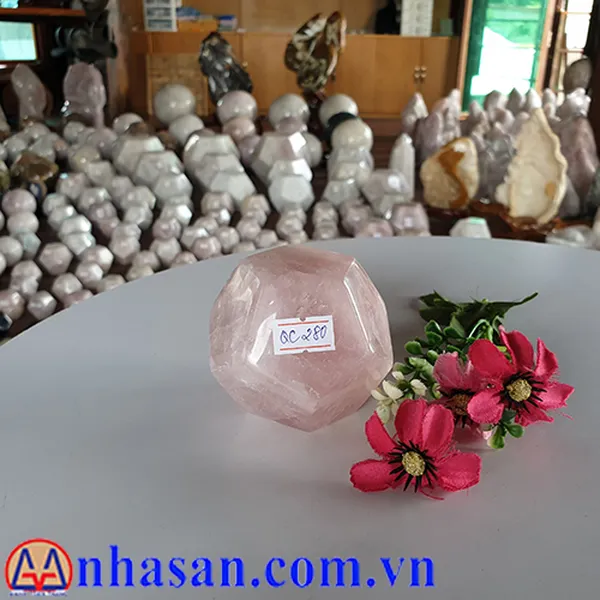 QUẢ CẦU ĐÁ THẠCH ANH HỒNG 12 MẶT QC280