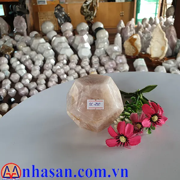 QUẢ CẦU ĐÁ THẠCH ANH HỒNG 12 MẶT QC290