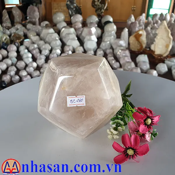 QUẢ CẦU ĐÁ THẠCH ANH HỒNG PHẤN 12 MẶT QC260