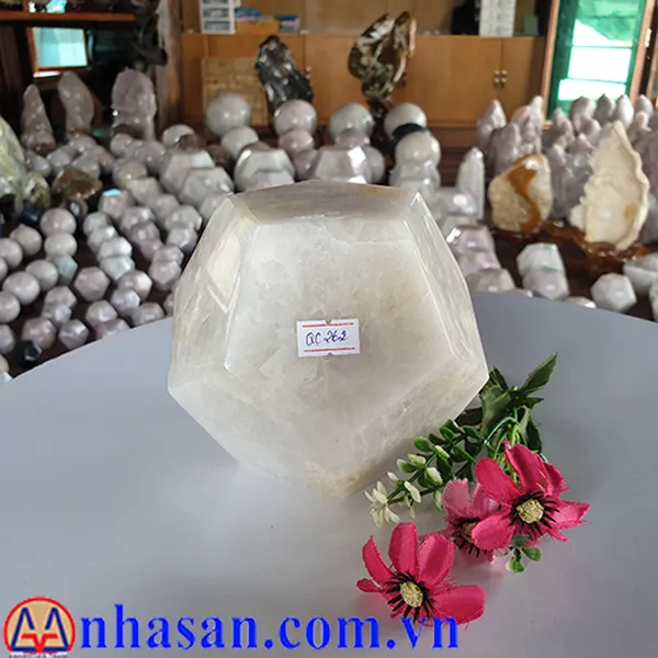 QUẢ CẦU ĐÁ THẠCH ANH TRẮNG 12 MẶT QC262