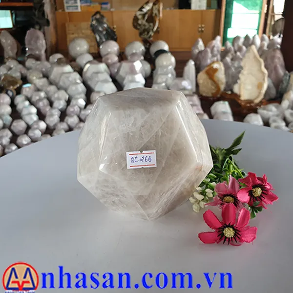 QUẢ CẦU ĐÁ THẠCH ANH TRẮNG 12 MẶT QC266