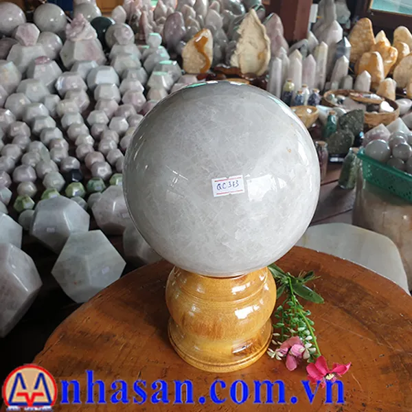 Quả cầu đá thạch anh trắng 15cm-6kg-QC373