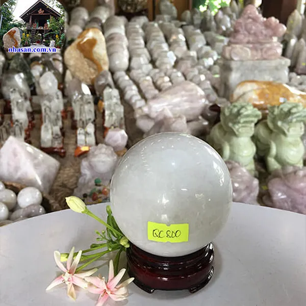 Quả cầu đá thạch anh trắng 7cm-0.51kg-QC800