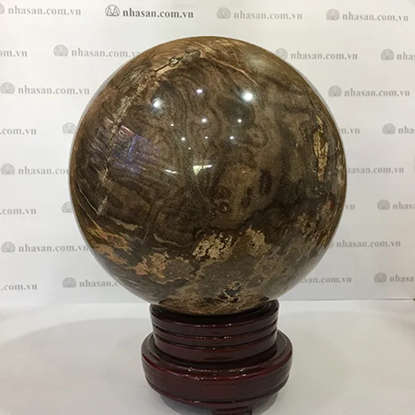 Quả cầu gỗ hóa thạch 17cm - 6kg - QC54