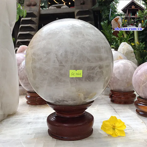 Quả cầu thạch anh trắng 19cm-9kg-QC764