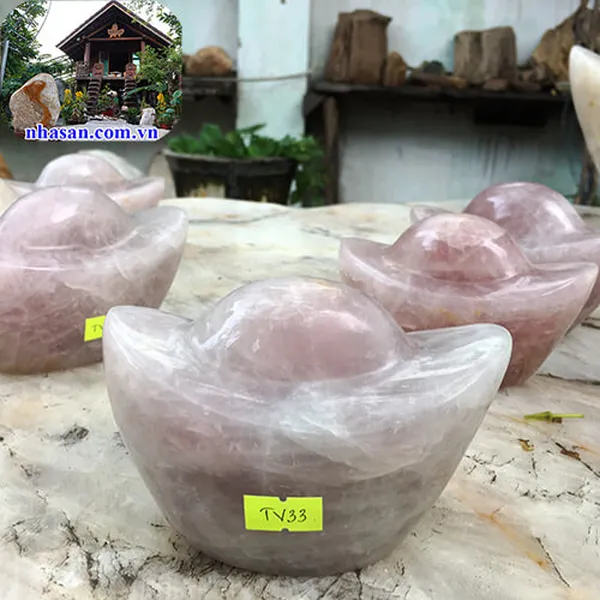 Thỏi vàng phong thủy đá thạch anh hồng tự nhiên TV33