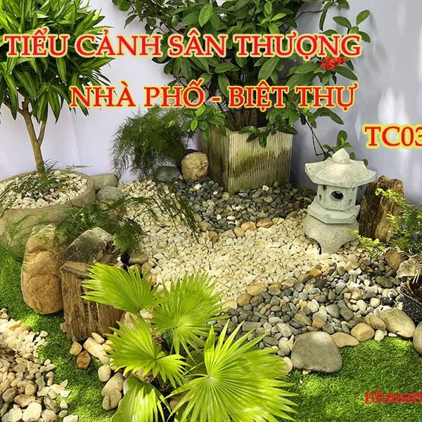 Trang trí tiểu cảnh sân thượng nhà phố, biệt thự đá phong thủy TC03
