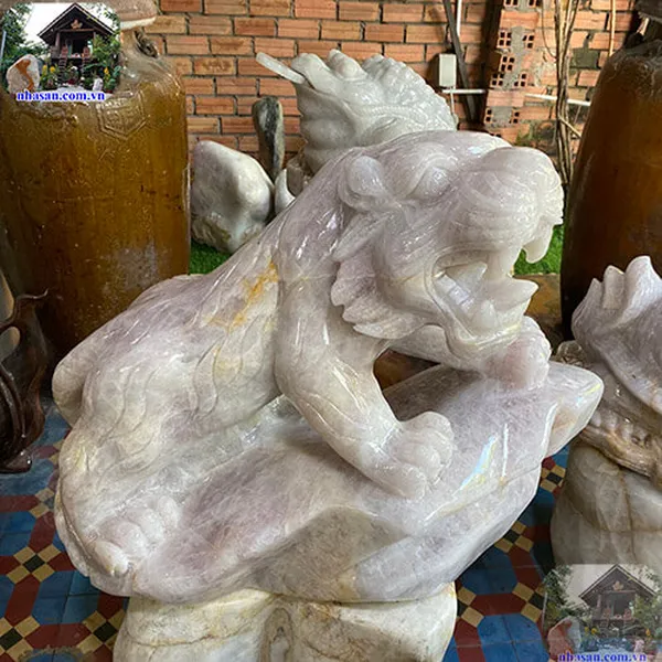 Tượng hổ đá thạch anh hồng tự nhiên trấn yểm phong thủy nặng ≈80kg, cao 47cm, dài 60cm - H01