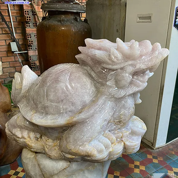 Tượng Long Quy đá thạch anh hồng an gia, hóa sát, cầu trường thọ nặng khoảng 70-80kg, cao 42cm x ngang 49cm x dài 70cm - LQ05