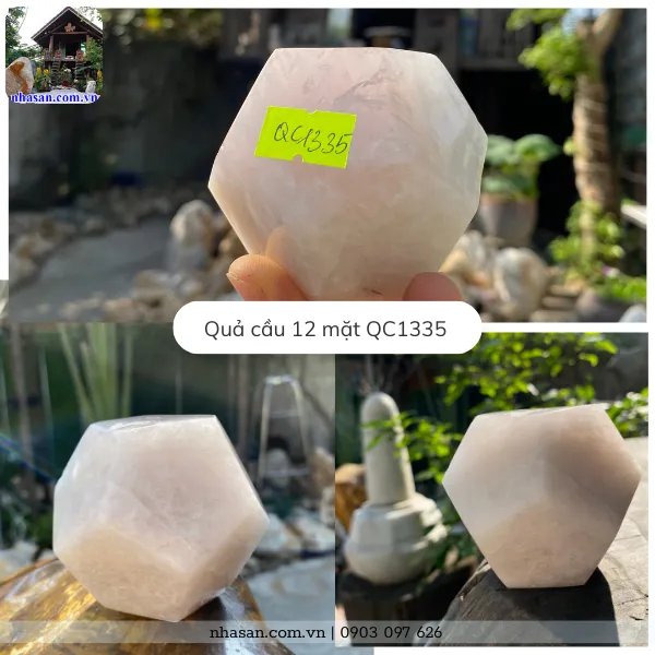 Quả cầu 12 mặt QC1335 đá thạch anh nặng 360gr, đường kính 7cm