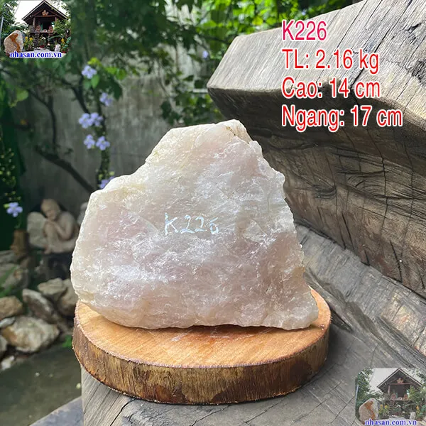 Viên đá thạch anh hồng 2.16kg (14x17 cm) vật phẩm phong thủy để bàn làm việc
