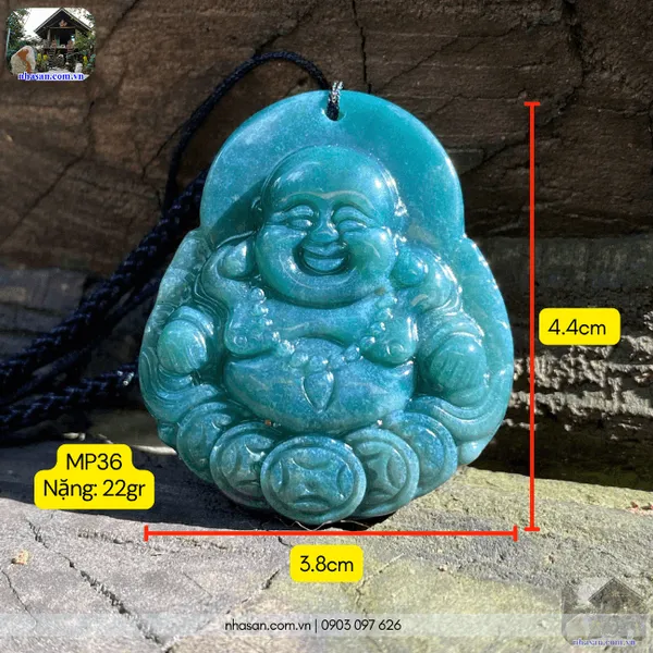 Vòng cổ Phật Di Lặc đá mã não xanh nặng 22gr, cao 4.4cm x ngang 3.8cm - MP36