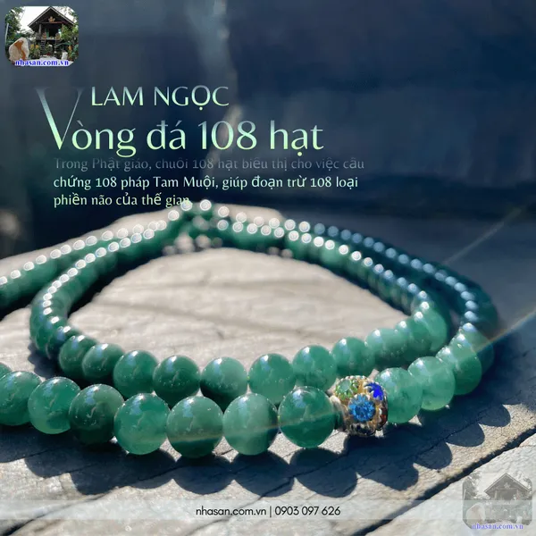 Vòng đá 108 hạt lam ngọc 7ly mix charm ngũ sắc