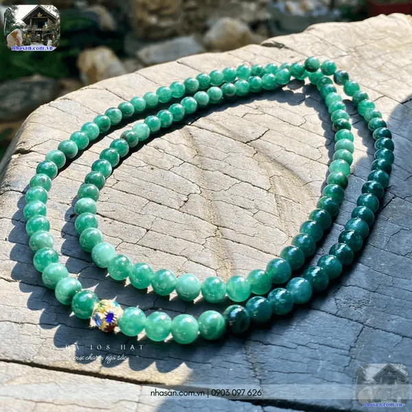 Vòng đá 108 hạt lam ngọc 7ly mix charm ngũ sắc