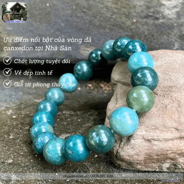 Vòng đá canxedon 10ly xanh tự nhiên