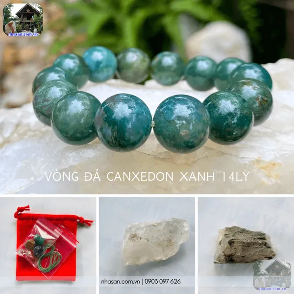 Vòng đá canxedon xanh 14ly năng lượng an lành từ thiên nhiên