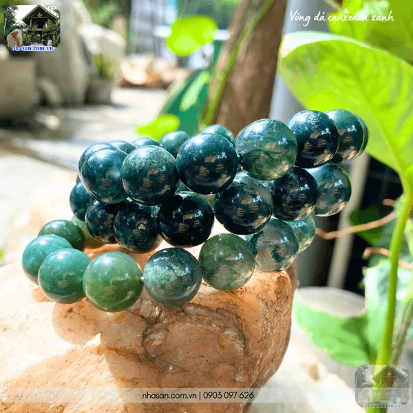 Vòng đá canxedon xanh 14ly năng lượng an lành từ thiên nhiên