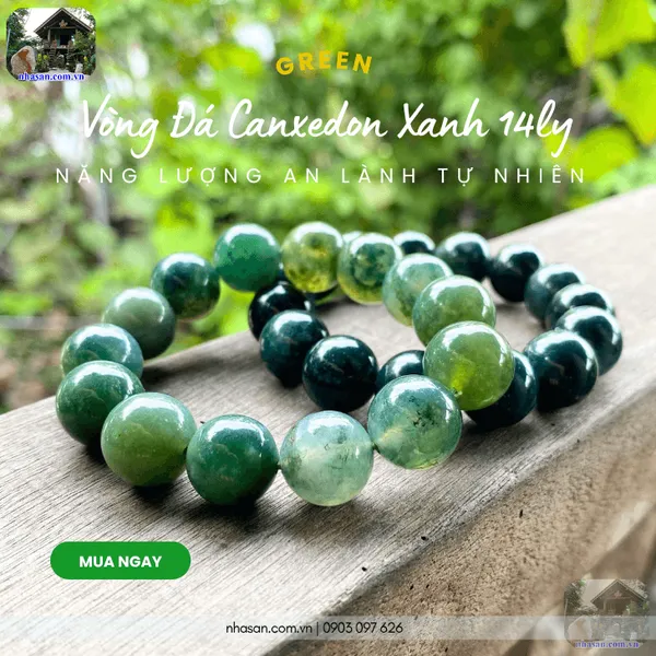 Vòng đá canxedon xanh 14ly năng lượng an lành từ thiên nhiên