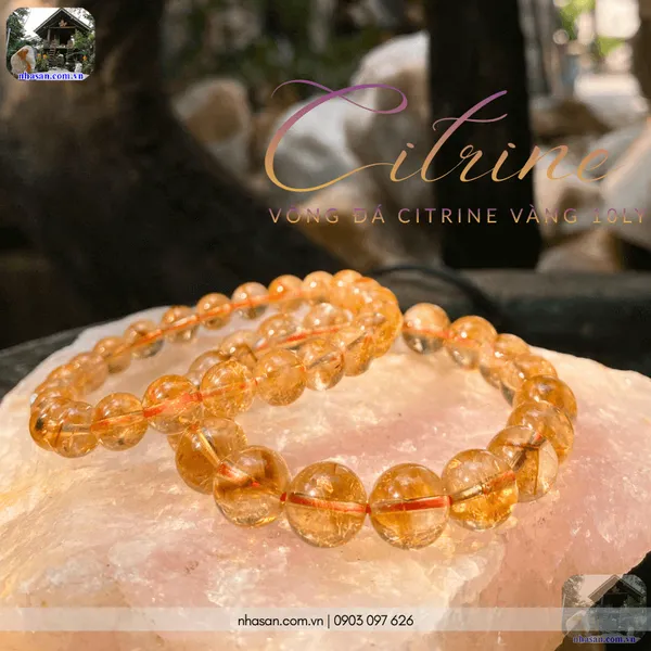 Vòng đá citrine vàng 10ly chiêu tài lộc, may mắn cho mệnh Kim, Thổ