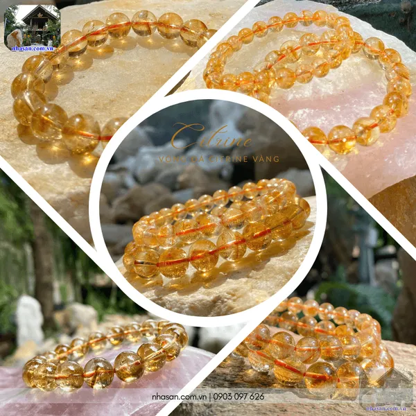Vòng đá citrine vàng 10ly chiêu tài lộc, may mắn cho mệnh Kim, Thổ